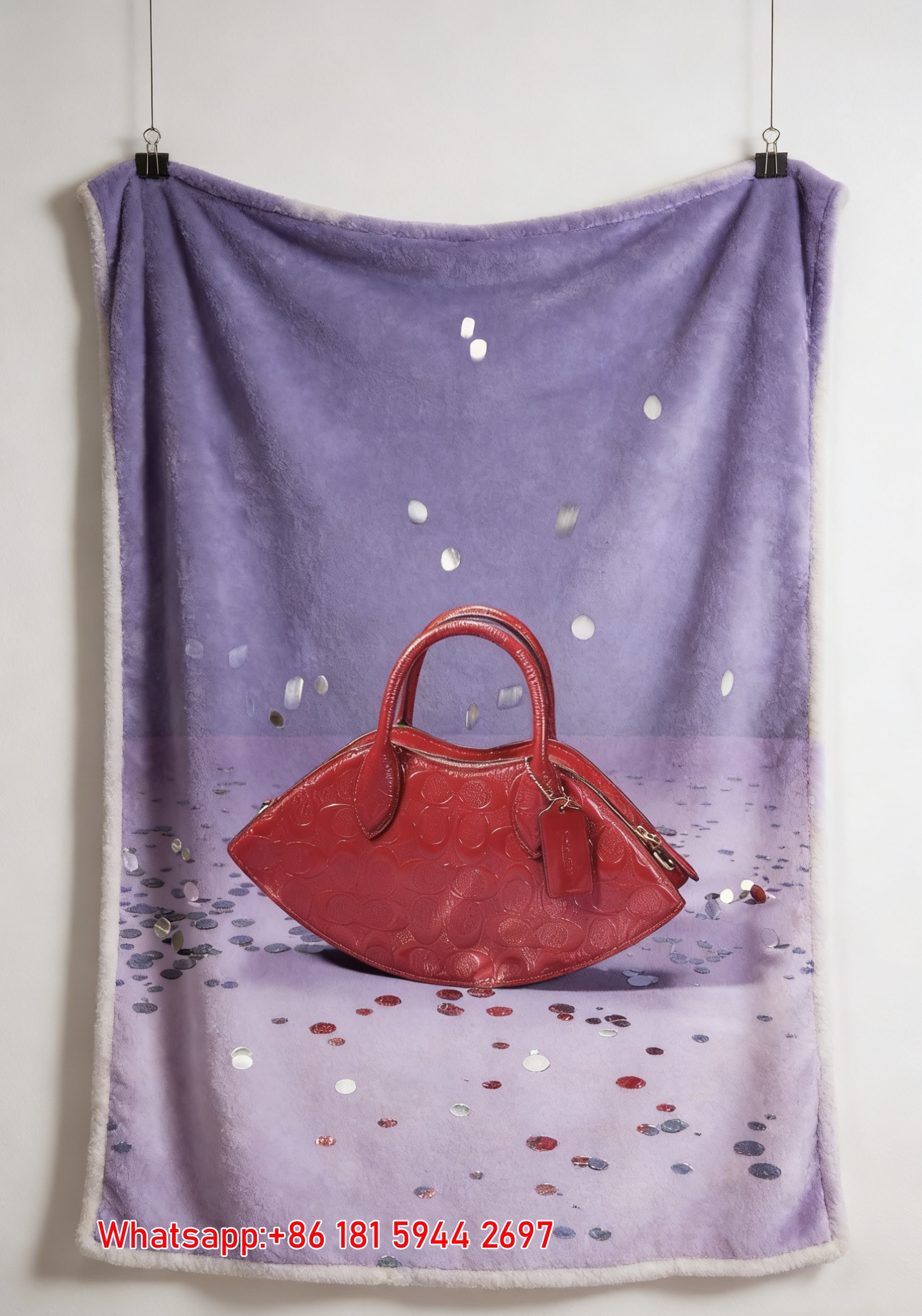 COACH Red Lip Bag Print Flannel Throw Blanket for Couch C285